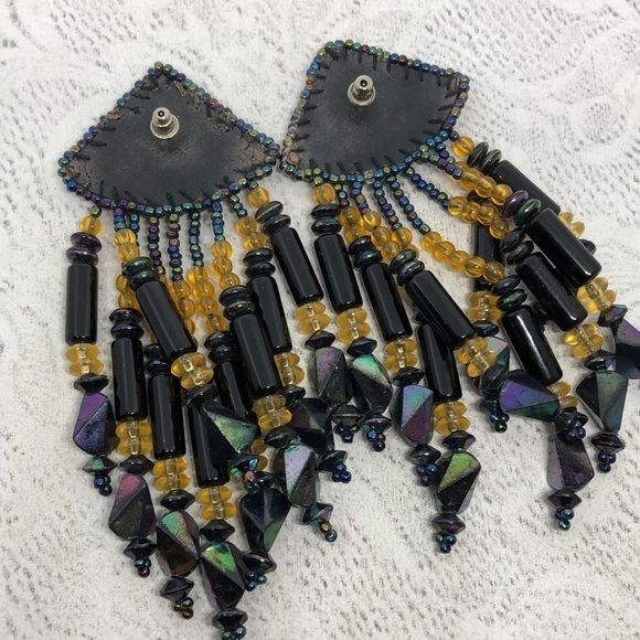 𝅺Vintage handmade big beaded statement festival fun earrings - Picture 4 of 6